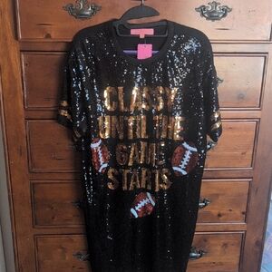 Simply Southern Black Sequin Top with Gold Accents